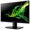 Moniteur Acer affichant un design éclaboussé abstrait en vert et jaune sur un écran noir, avec un cadre fin et un support robuste noir.