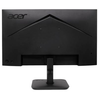 Un écran d'ordinateur noir vu de dos, affichant un design élégant et anguleux avec un support central et le logo 'acer' dans le coin.