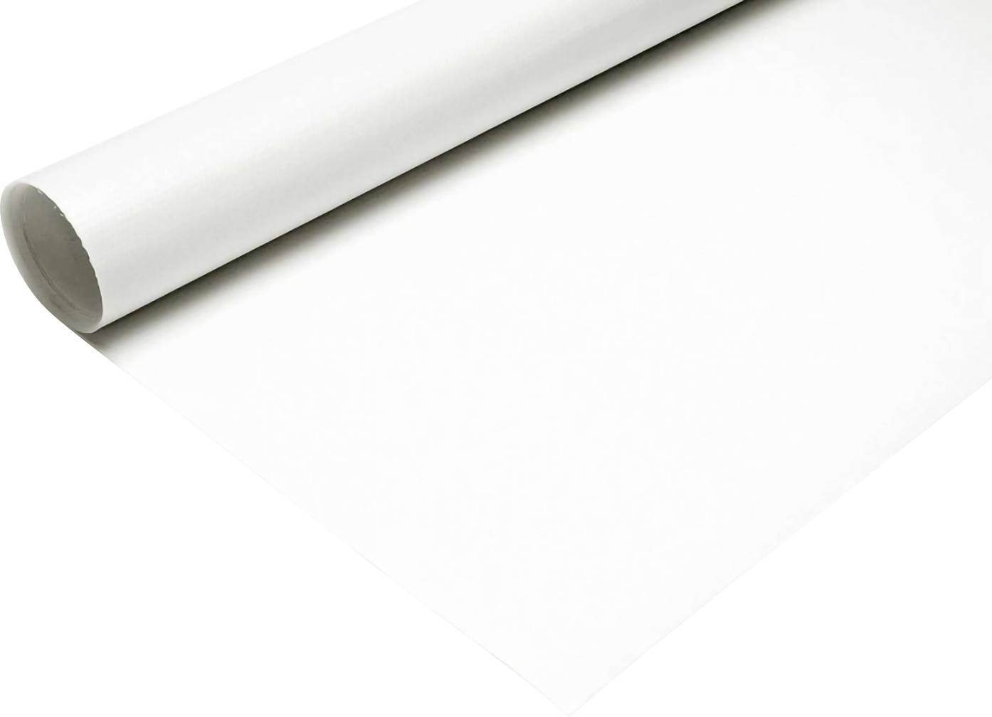 Un rouleau de papier blanc uni, partiellement déroulé, sur un fond blanc.