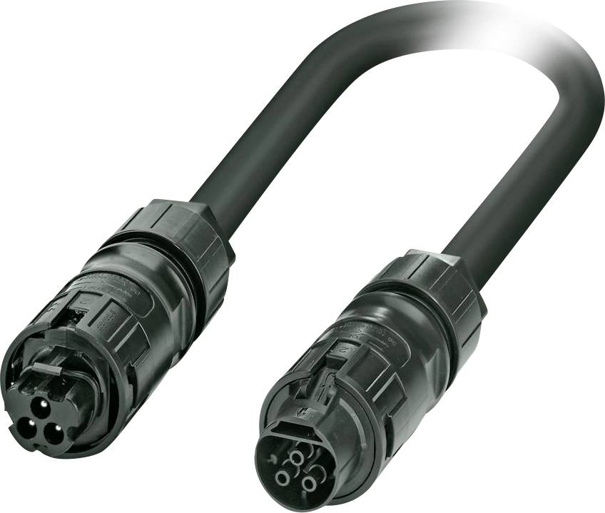 Un câble noir en forme de U, avec des connecteurs à cinq broches à chaque extrémité, utilisé pour connecter des appareils électroniques.