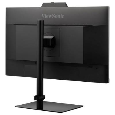 Un écran noir ViewSonic vu de dos, présentant un design élégant avec un support réglable.