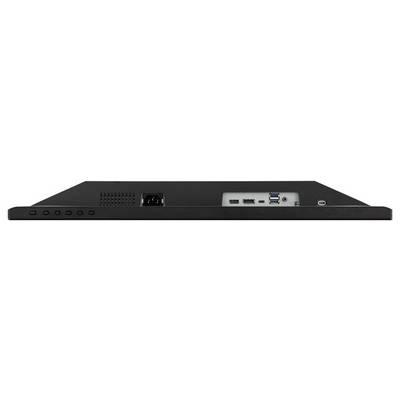 Vue arrière d'un moniteur montrant différents ports, notamment HDMI, USB et l'entrée d'alimentation.