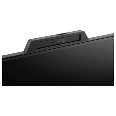 Un gros plan de l'écran d'un ordinateur portable doté d'une webcam intégrée et rétractable en son centre supérieur, mettant en valeur le design compact de la caméra.