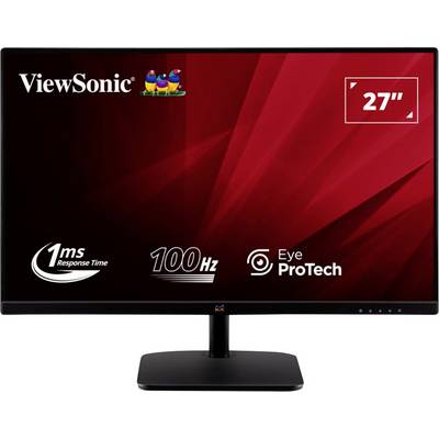 Un moniteur ViewSonic de 27 pouces avec un temps de réponse de '1 ms', une fréquence de '100 Hz' et la technologie 'Eye ProTech' pour un affichage amélioré et un confort oculaire.