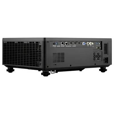 Un projecteur multimédia noir doté de plusieurs ports d'entrée, dont HDMI et VGA, et de boutons de contrôle sur le côté.