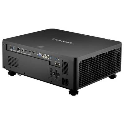 Un projecteur noir ViewSonic doté de plusieurs ports d'entrée, de boutons et de systèmes de ventilation, conçu pour des présentations multimédia et des affichages vidéo.