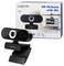 Webcam LogiLink HD avec Micro, présentée sur l'emballage avec la webcam et un exemple d'utilisation sur un ordinateur portable. Caractéristiques : 720p, 30 FPS, Plug & Play.