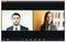 Une interface d'appel vidéo affichant deux participants : un homme en costume noir et une femme en blazer gris, chacun dans des cadres vidéo distincts.