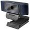 Une webcam LogiLink noire et bleu foncé avec un support, montrant son objectif et sa marque de caméra, convenant à la visioconférence ou au streaming.