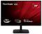 Un moniteur ViewSonic affichant les caractéristiques : écran de 24 pouces, temps de réponse de 1 ms, taux de rafraîchissement de 100 Hz, et technologie Eye ProTech sur un fond rouge.