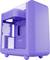 Un boîtier d'ordinateur violet avec une ventilation latérale et un dessus transparent, affichant l'espace intérieur pour les composants et plusieurs emplacements d'expansion.