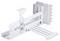 Un support de montage vertical blanc pour GPU avec un câble riser PCIe, conçu pour installer des cartes graphiques verticalement dans un boîtier d'ordinateur.