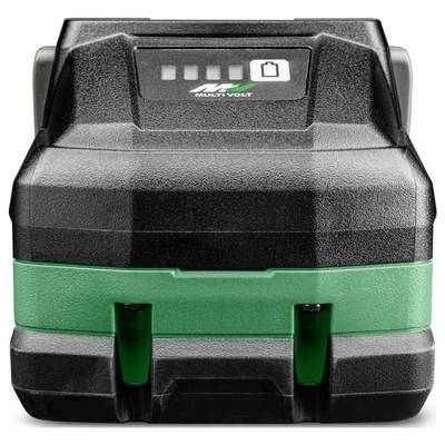 Batterie d'outil électrique sans fil noir et vert affichant des indicateurs de niveau de charge sur le dessus.