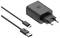 Un chargeur mural noir USB avec un câble USB-C détachable et une fiche à deux broches, adapté pour charger des appareils électroniques compatibles.