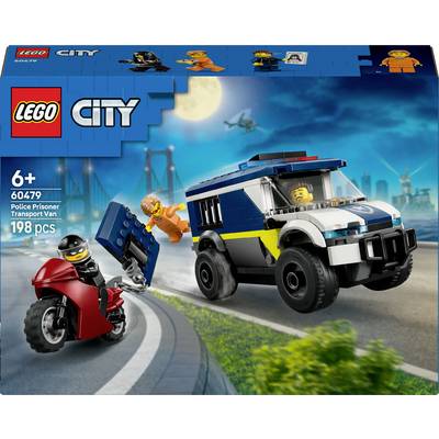 Ensemble LEGO City 60247 représentant un fourgon de police poursuivant un motocycliste. Comprend des figurines, une moto rouge et 198 pièces. Convient aux enfants de 6 ans et plus.