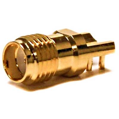Connecteur plaqué or avec extrémité filetée et deux broches, utilisé pour les connexions électriques ou électroniques.