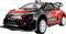 Un modèle de voiture de rallye Citroën rouge et noir avec des logos Abu Dhabi et Total sur le côté, conçu pour les passionnés de course de modèles réduits.