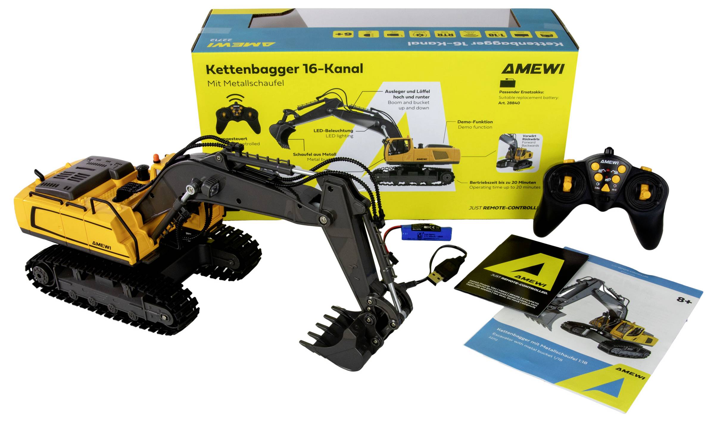 Modèle de Jouet Excavateur 16 Canaux avec Pelle Métallique