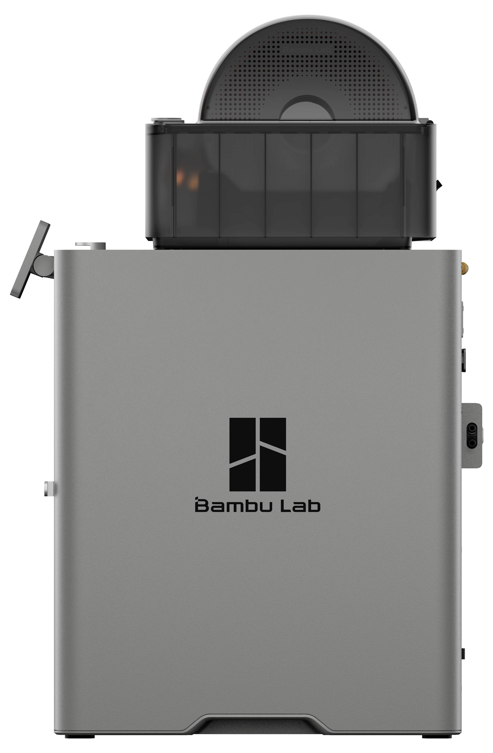 Une imprimante 3D au design épuré et moderne, dotée d'un support de filament à chargement par le haut, portant le logo de la marque 'Bambu Lab' sur le côté.
