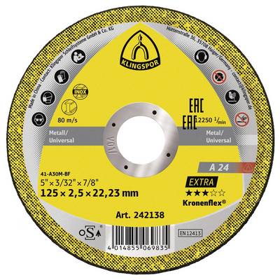 Klingspor A 24 Extra 242138 Disque à tronçonner 125 mm 25 pc(s) métal-0