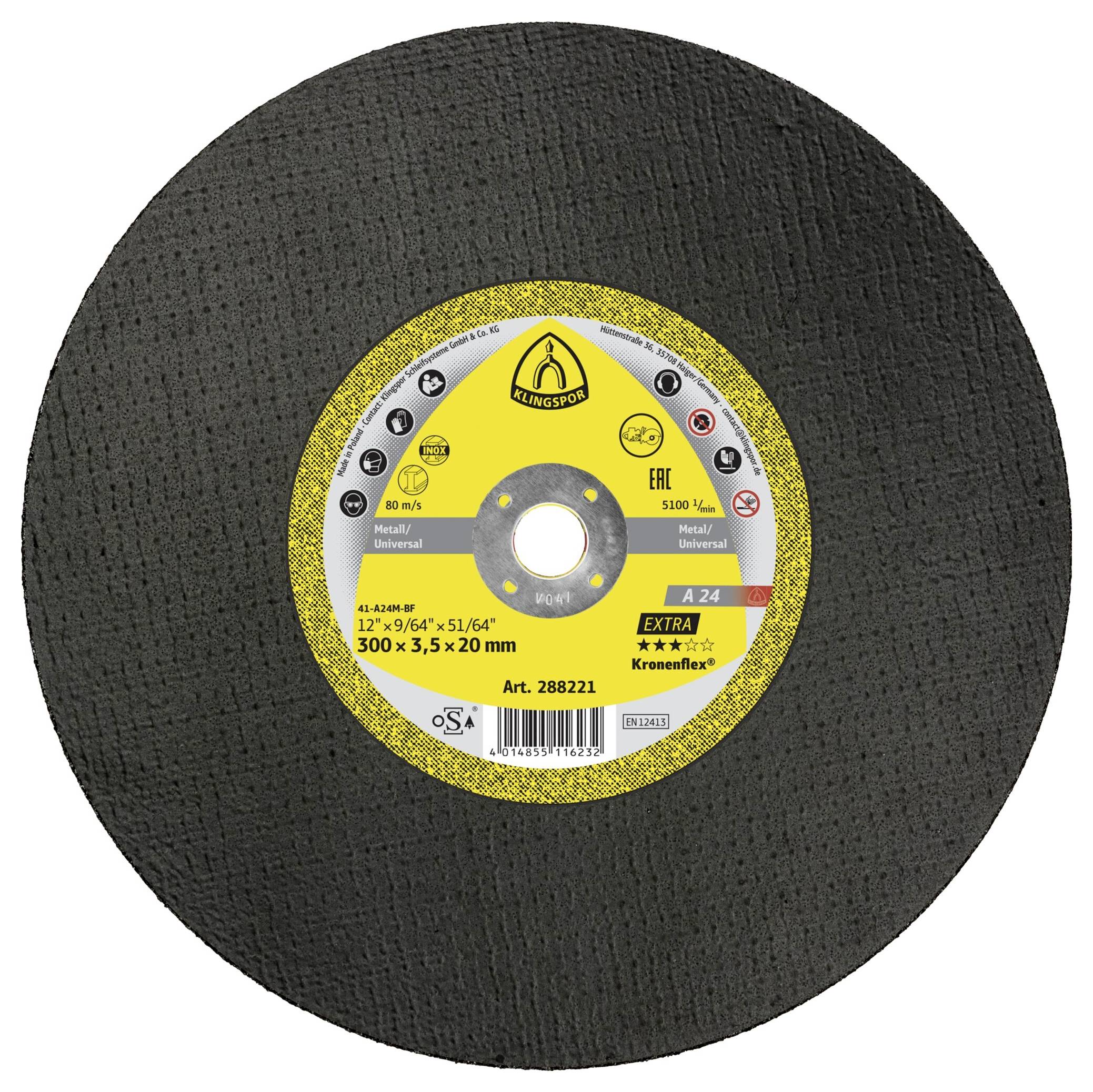 Klingspor A 24 Extra 288221 Disque à tronçonner 300 mm 10 pc(s) métal