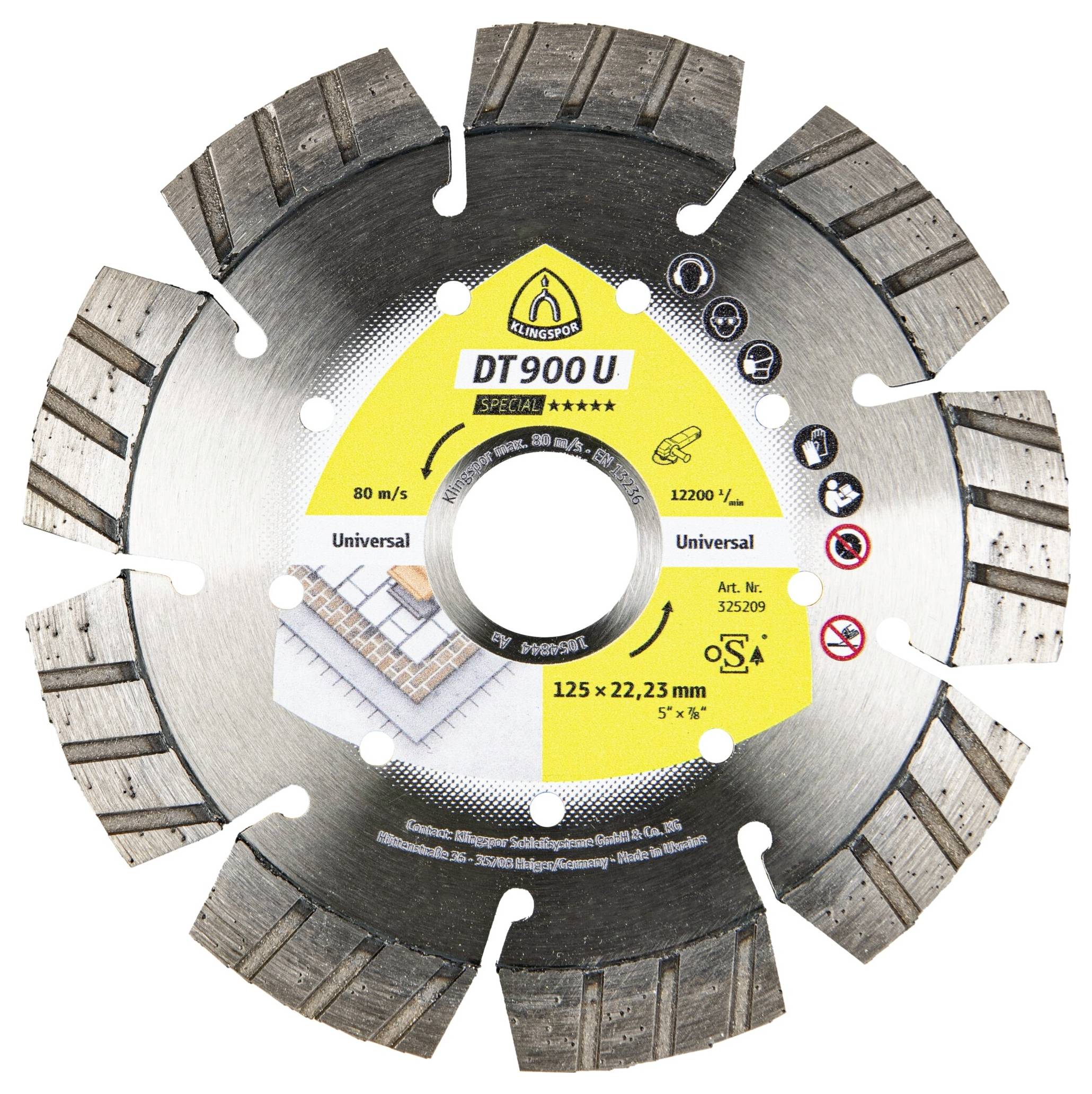 Klingspor 325209 DT 900 U Special Disque à tronçonner diamanté Diamètre 125 mm Ø de perçage 22.23 mm Matériaux de chanti-0