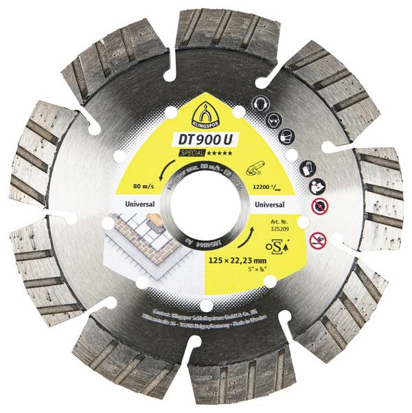 Klingspor 325209 DT 900 U Special Disque à tronçonner diamanté Diamètre 125 mm Ø de perçage 22.23 mm Matériaux de chantier, Béton universel, Béton ancien, armé, Brique silico-calcaire 1 pc(s)