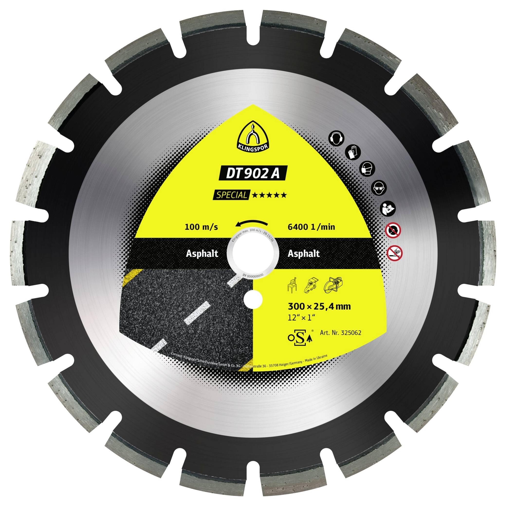 Klingspor 325173 DT 902 A Special Disque à tronçonner diamanté Diamètre 500 mm Ø de perçage 25.4 mm Asphalte, Grès, Béto-0