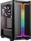 Un boîtier d'ordinateur noir avec un éclairage RVB sur le panneau avant. Les composants internes sont visibles à travers un panneau latéral avec un ventilateur de boîtier installé.