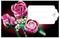 Affichage floral LEGO présentant des roses roses et des fleurs blanches. Étiquette vierge avec icône de rose sur la droite, possiblement destinée à la personnalisation.