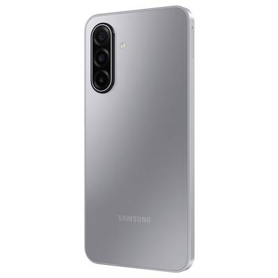 Un smartphone argenté avec trois caméras arrière et un flash LED, présentant un design élégant et portant la marque 'Samsung' en bas.