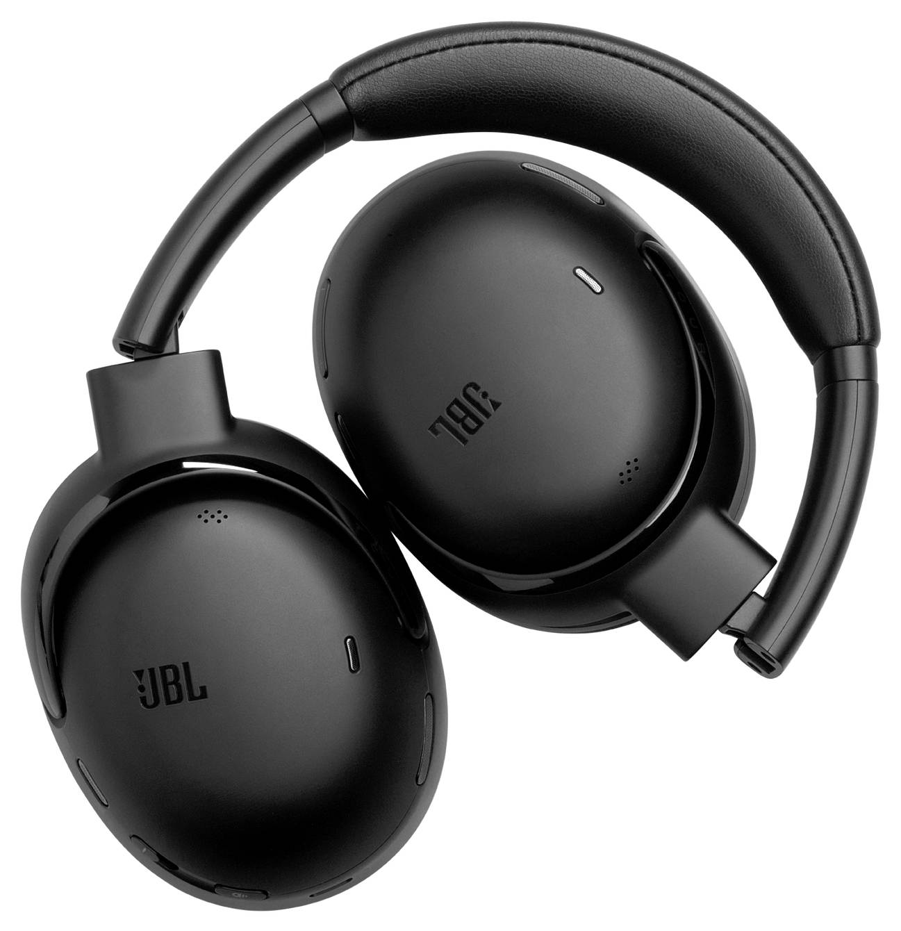 Casque sans fil JBL noir circumaural avec coussinets d'oreille rembourrés et bandeau réglable, présenté sur un fond uni.