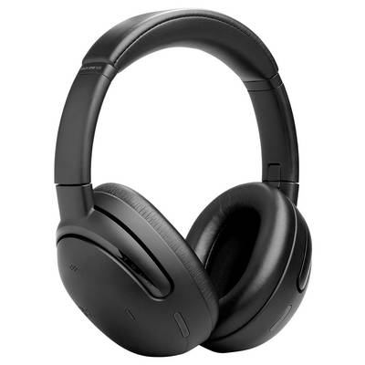 Casque sans fil noir avec écouteurs supra-auriculaires, coussinets d'oreille rembourrés et arceau ajustable.
