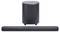 Une barre de son élégante en noir et un caisson de basses assorti sont positionnés sur un fond blanc, conçus pour des expériences audio immersives dans le divertissement domestique.