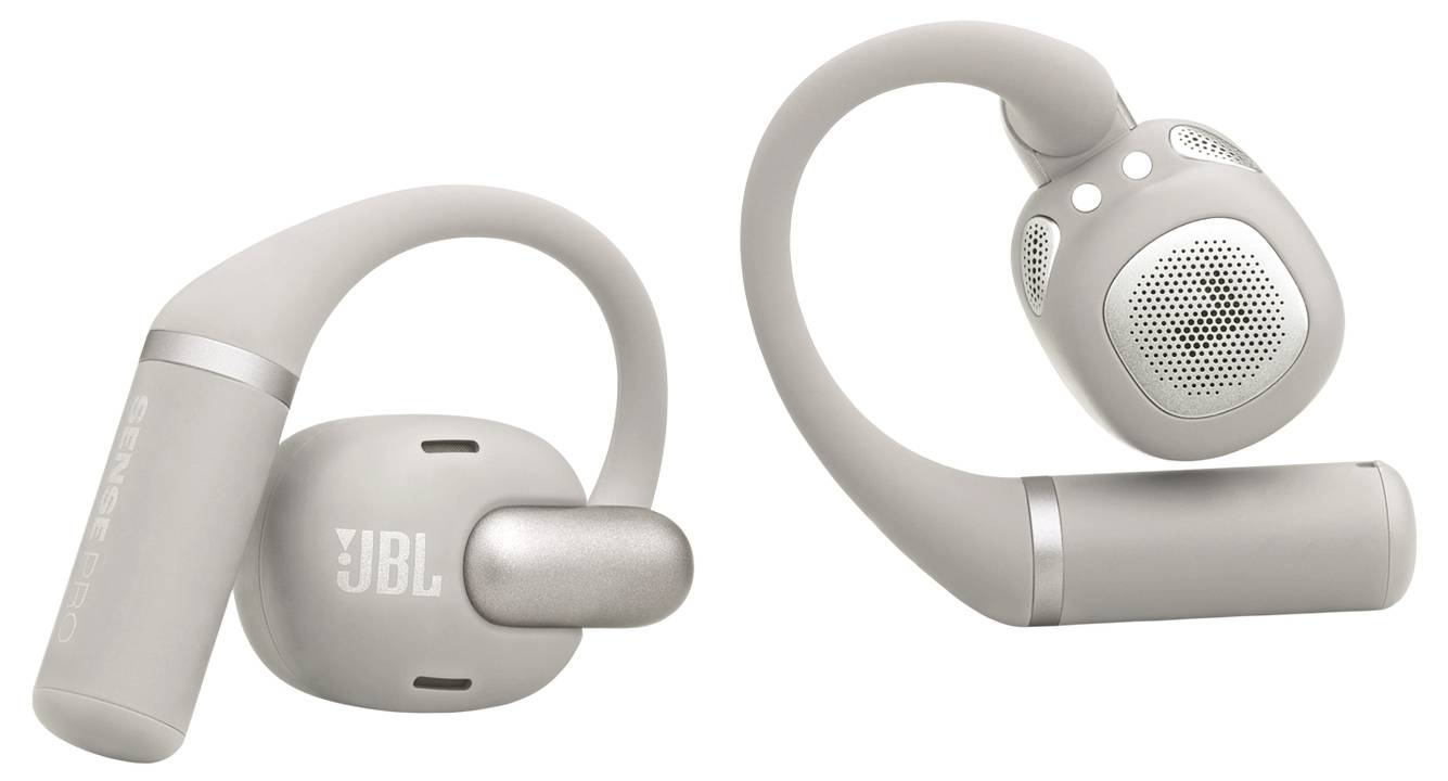Écouteurs sans fil JBL conçus pour le confort et le style, avec des crochets d'oreille et une esthétique élégante et moderne.