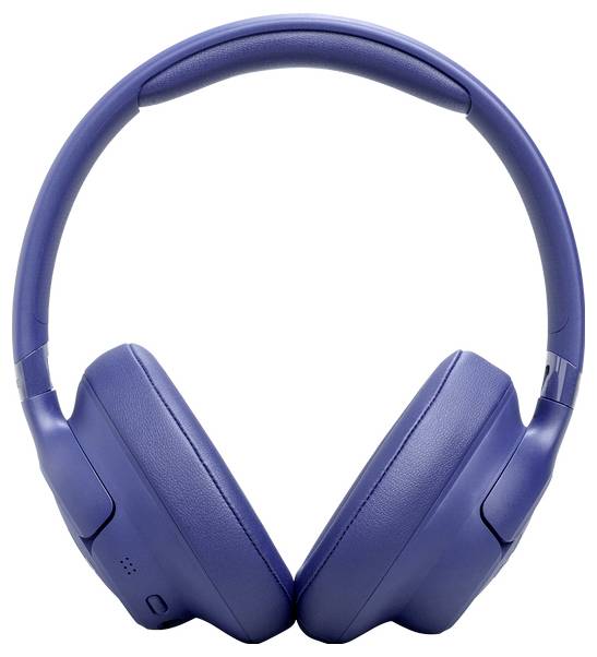 Casque sans fil supra-auriculaire bleu vu de face, avec des coussinets d'oreilles et un bandeau rembourrés.