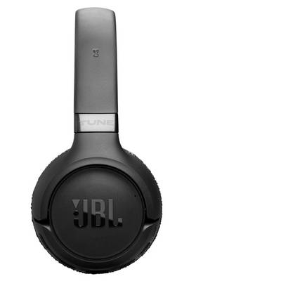 Un casque audio JBL supra-auriculaire noir, avec une finition lisse, présenté sous un angle de profil mettant en évidence le logo de la marque.