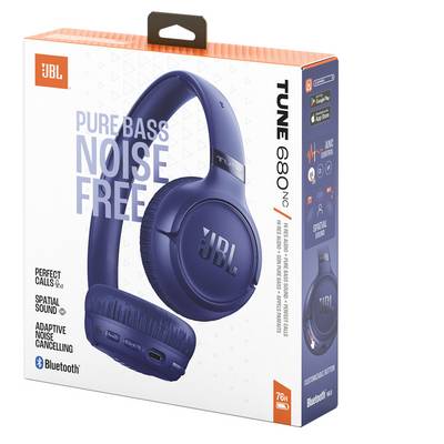 La boîte des écouteurs antibruit 'JBL Tune 680NC' présente l'image du produit et met en avant les capacités 'Pure Bass Noise Free', 'Adaptive Noise Cancelling' et 'Bluetooth'.