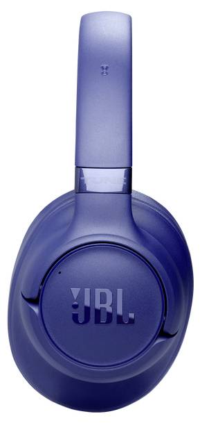 Casque audio JBL bleu supra-auriculaire, montrant le côté avec le logo JBL.