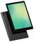 Une tablette noire avec un grand écran affichant un dégradé vert, présentée de face et de dos. La caméra est visible dans le coin supérieur gauche du verso.
