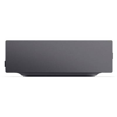Un appareil électronique élégant, rectangulaire, gris foncé, orienté vers l'avant, sans boutons ni marque visible, sur un fond blanc.