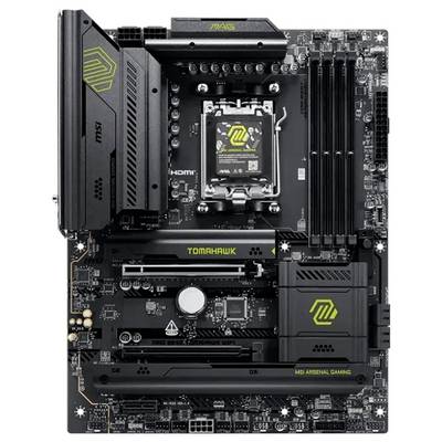 Une carte mère étiquetée 'MAG Tomahawk' avec plusieurs emplacements et ports conçus à des fins de gaming, arborant la marque MSI.