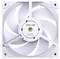 Un ventilateur de refroidissement informatique de forme carrée, blanc, avec le numéro de modèle HF3-120. Il possède des pales visibles et des spécifications techniques au centre.