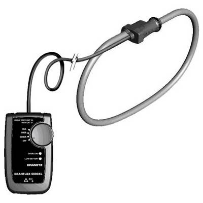 Un multimètre à pince numérique avec un capteur de boucle flexible pour mesurer le courant électrique, affichant les paramètres et les indicateurs sur son interface.