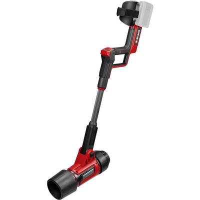 Un outil électrique portable rouge et noir conçu pour polir ou poncer, doté d'un pack batterie en haut et d'une poignée réglable.