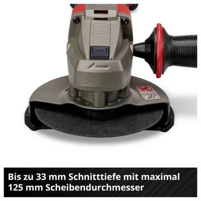 Une meuleuse d'angle avec une profondeur de coupe maximale de 33 mm pour un diamètre de disque de 125 mm.