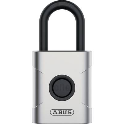 Cadenas de marque 'ABUS' en argent avec un arceau noir.