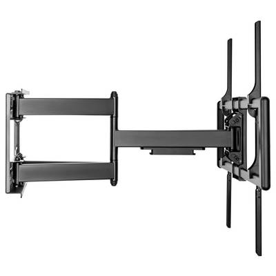 Un support mural noir pour téléviseur écran plat, présentant un bras extensible et des articulations rotatives pour des angles de visionnage ajustables.