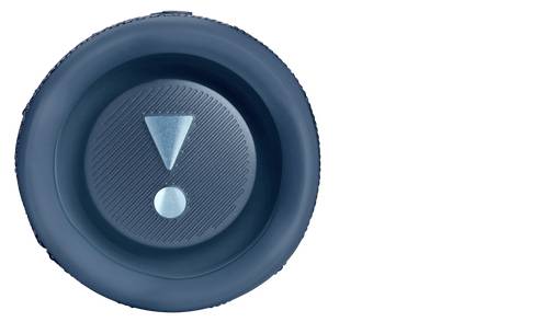 Un bouton bleu foncé avec un symbole de point d'exclamation en relief au centre, indiquant possiblement une alerte ou une action importante.