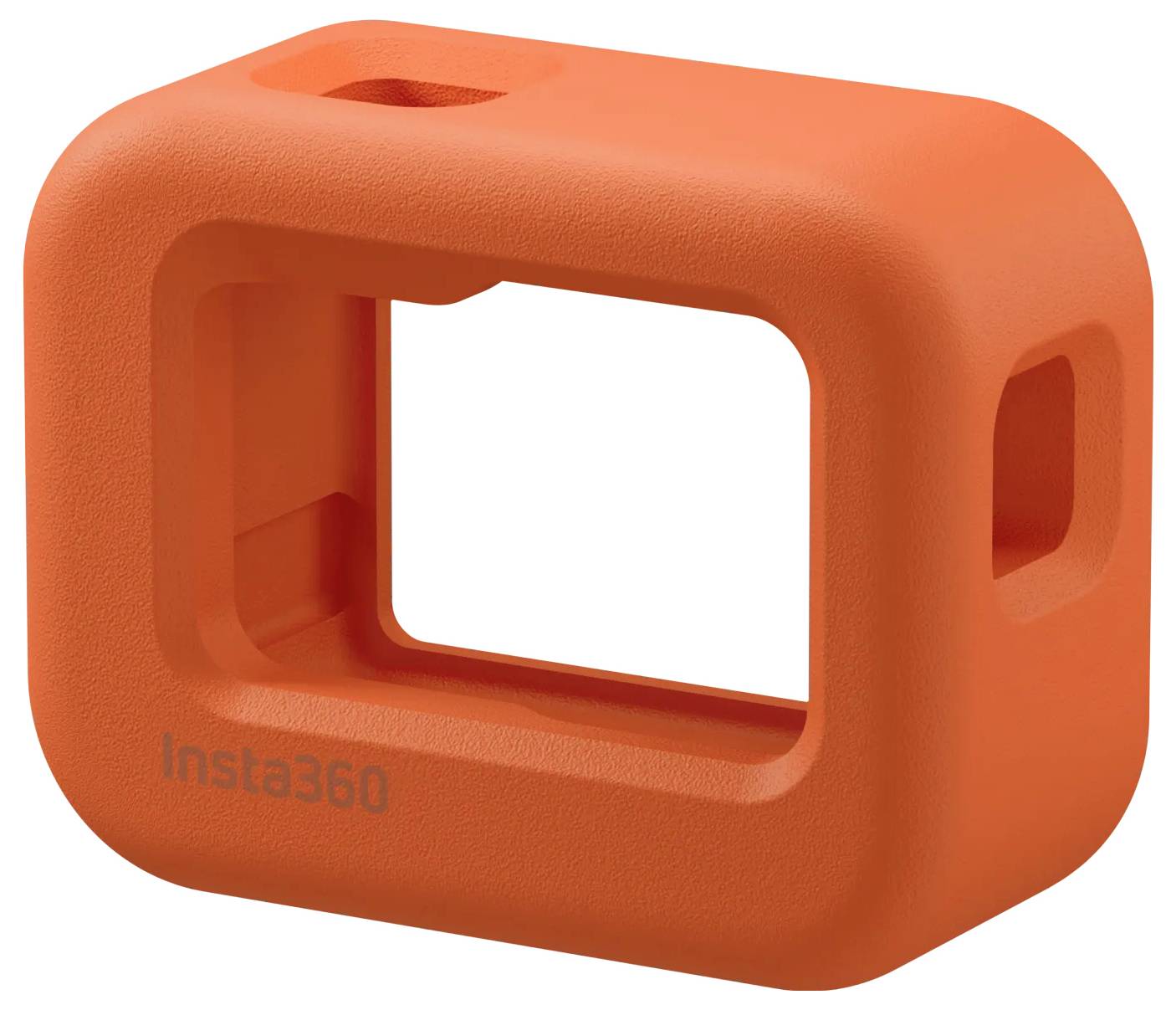 Un étui de protection en silicone orange pour caméra Insta360, conçu pour protéger l'appareil contre les rayures et les chocs.